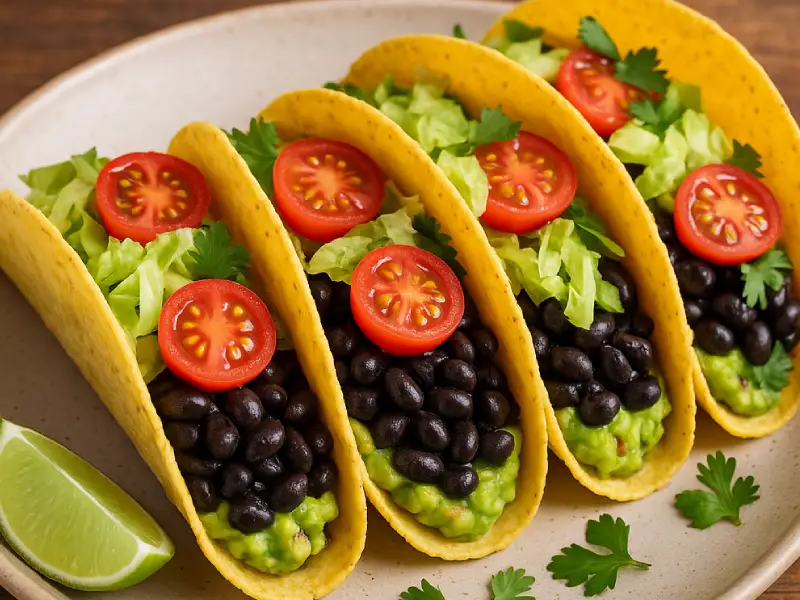 Vegetarian Tacos with Black Beans and Guacamole